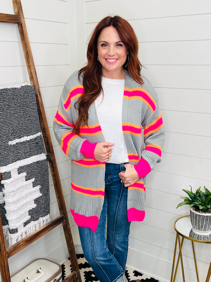 Bright Stripe Boyfriend Cardigan