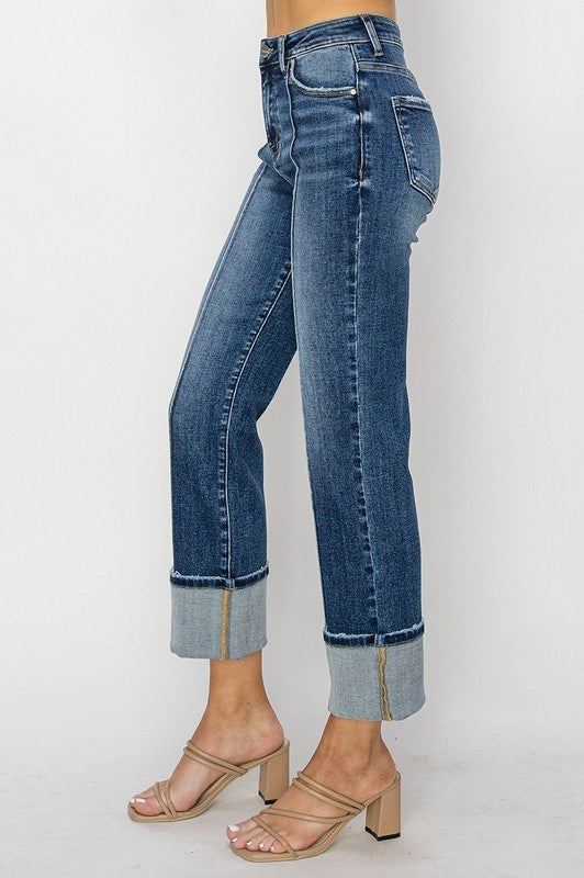 RISEN Serena Straight Leg Cuffed Jeans