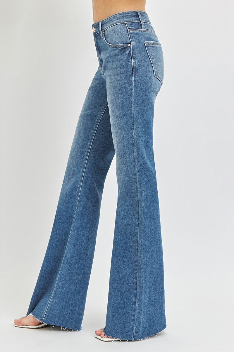 RISEN Madison Mid Rise Raw Hem Flare Jean