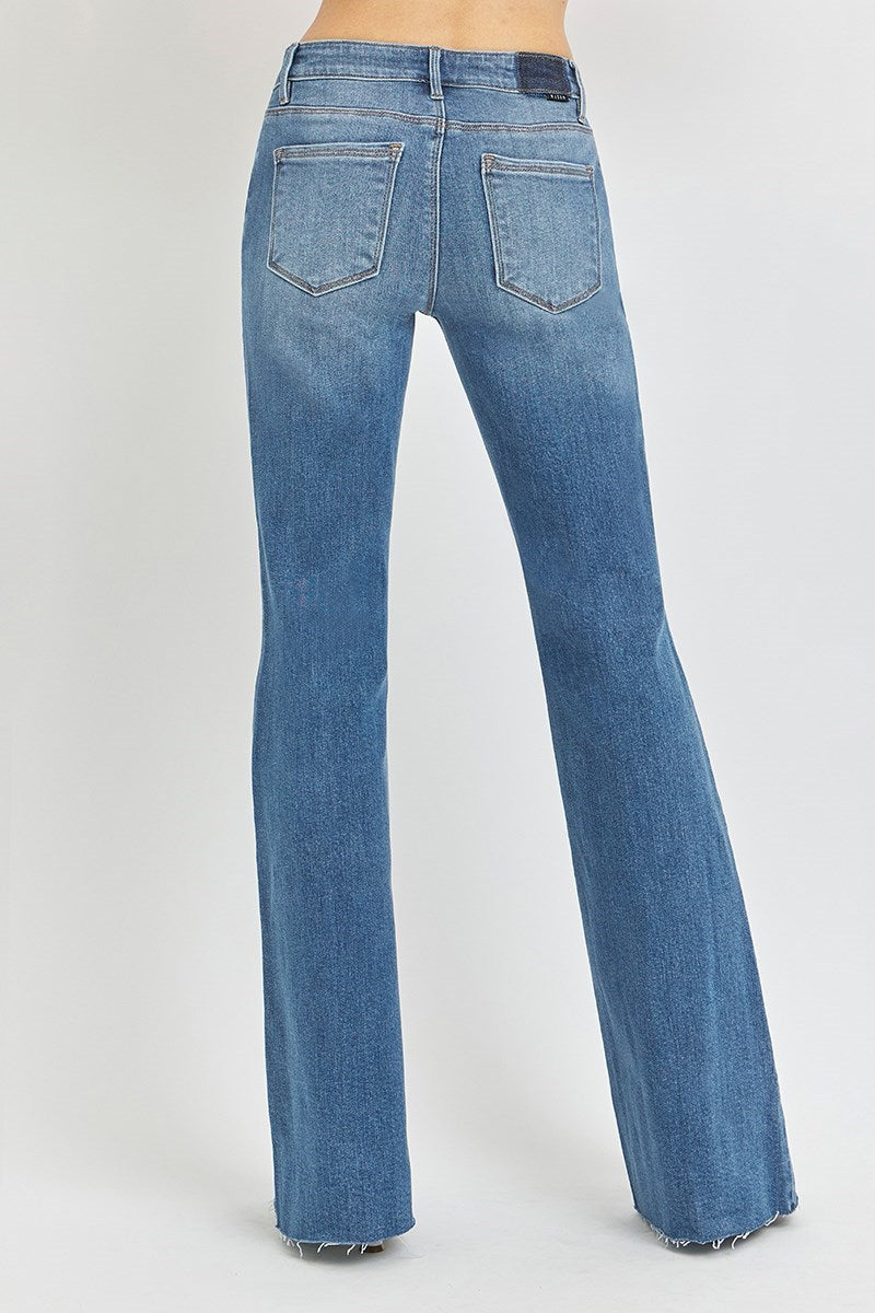 RISEN Madison Mid Rise Raw Hem Flare Jean