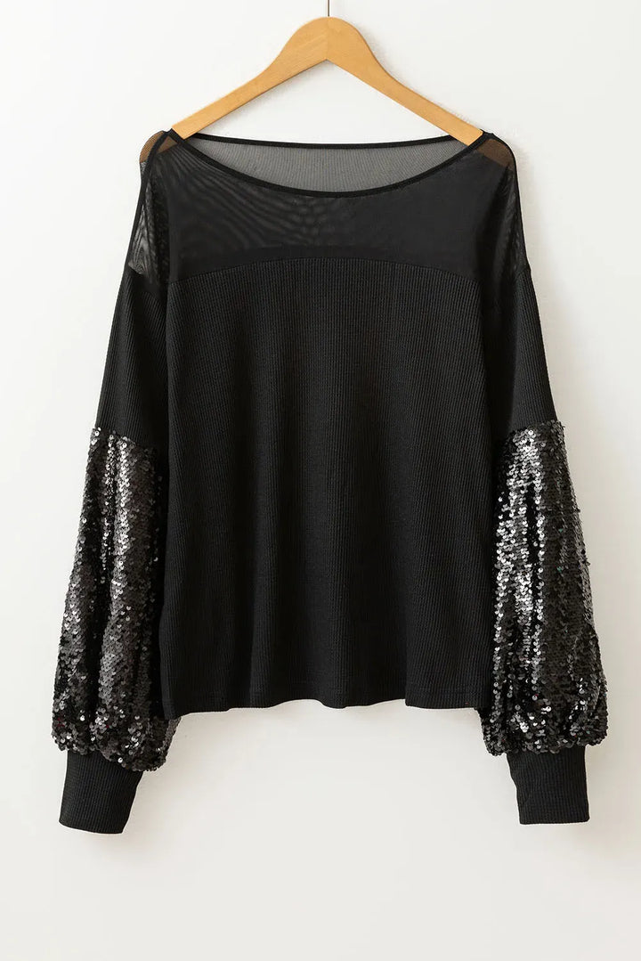 Chic Black Sequin Sleeve Top