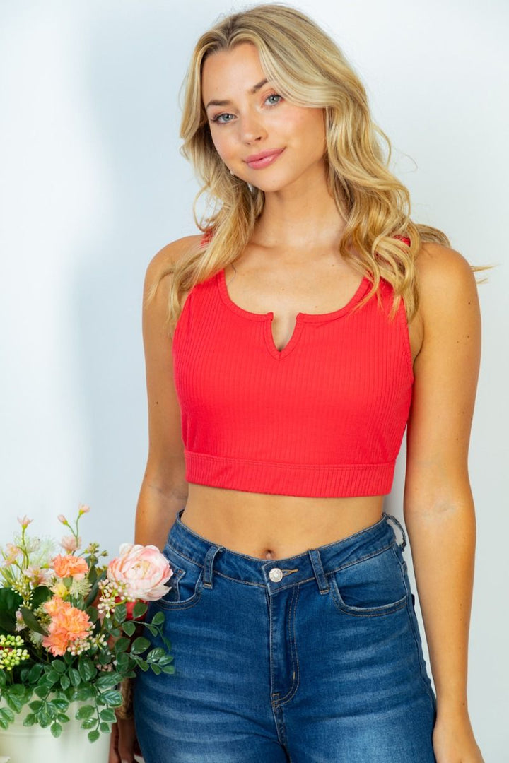 Ruby Red Ribbed Notched Bralette