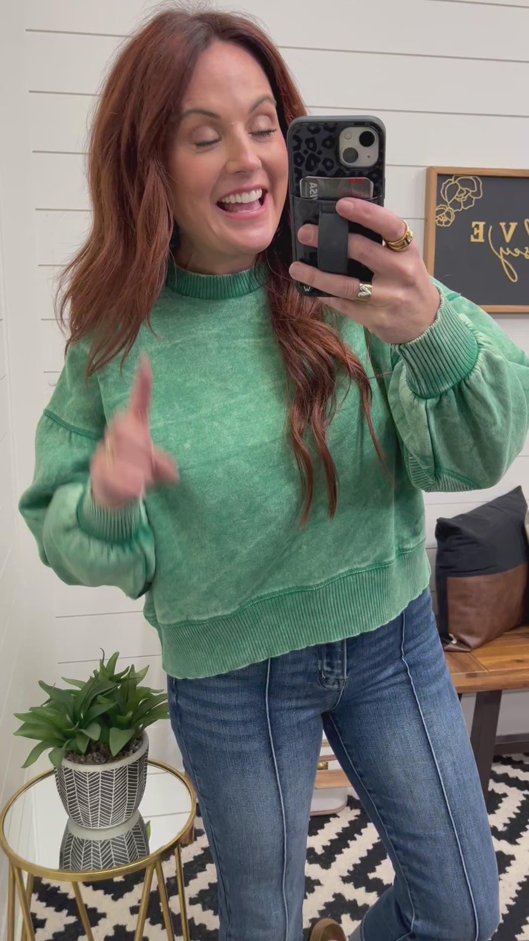 Acid Wash Oversized Fleece Pullover: Green