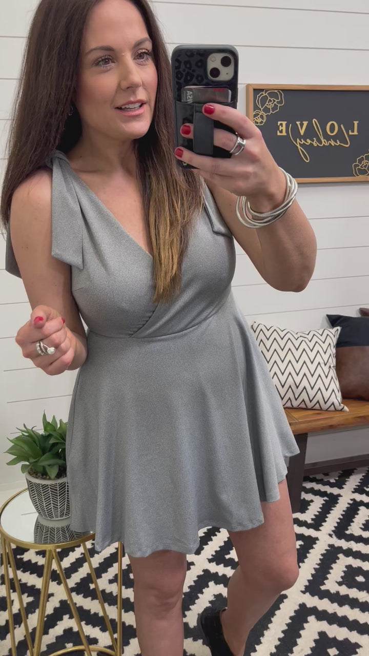 Grey Wrap Tank Dress with Built In Shorts