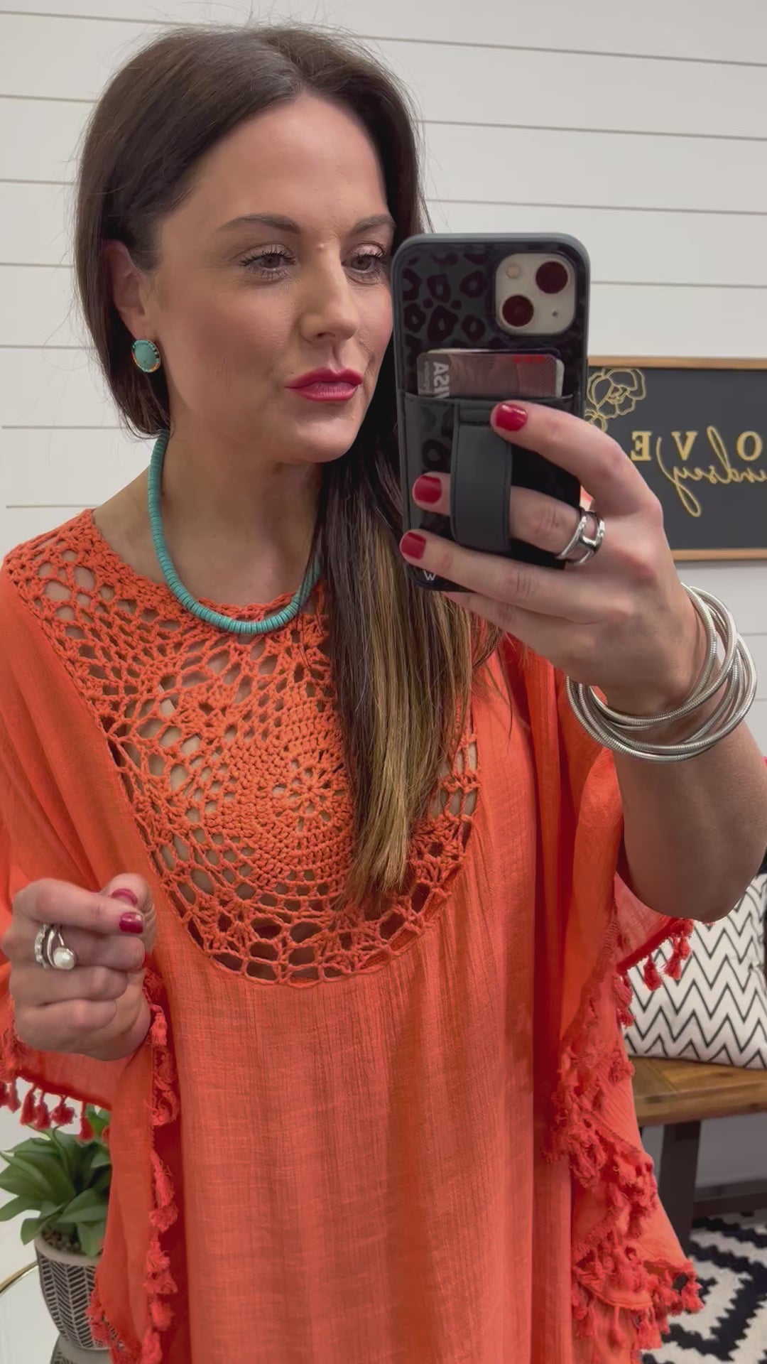 Orange Boho Crochet Cutout Tassel Coverup