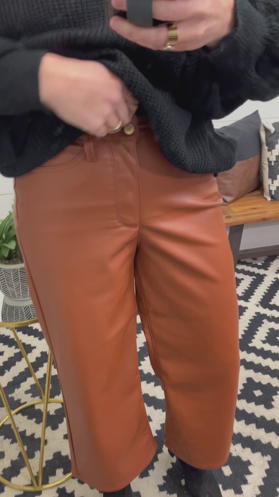 JUDY BLUE Cognac Tummy Control Faux Leather Pant