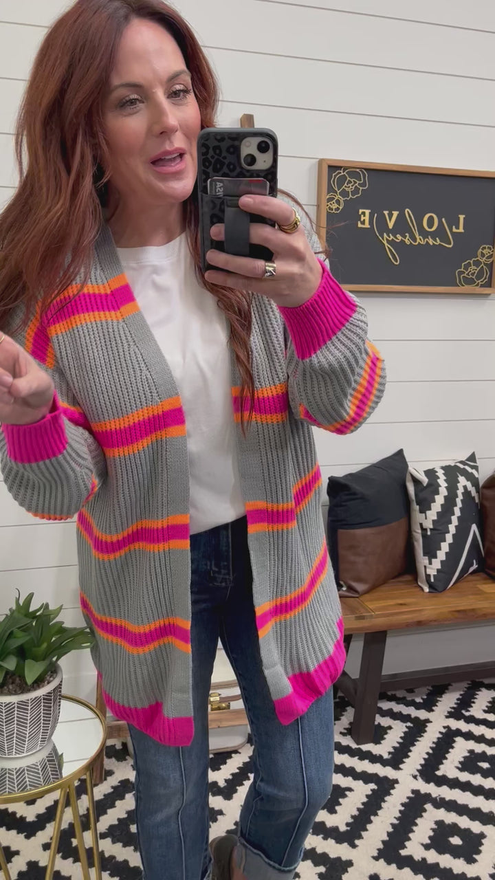 Bright Stripe Boyfriend Cardigan