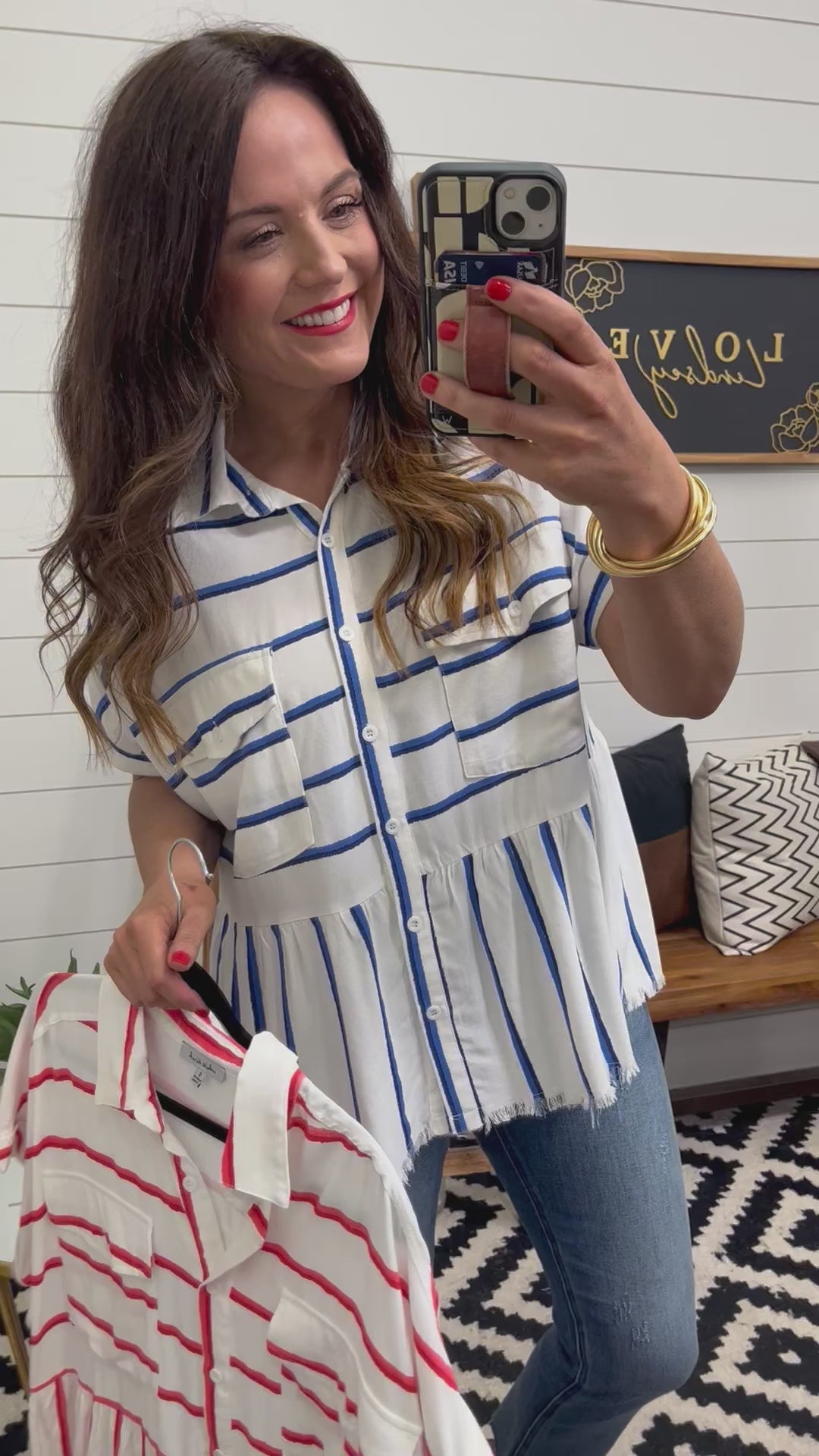 Frayed Edge Tiered Stripe Shirt : 2 Colors