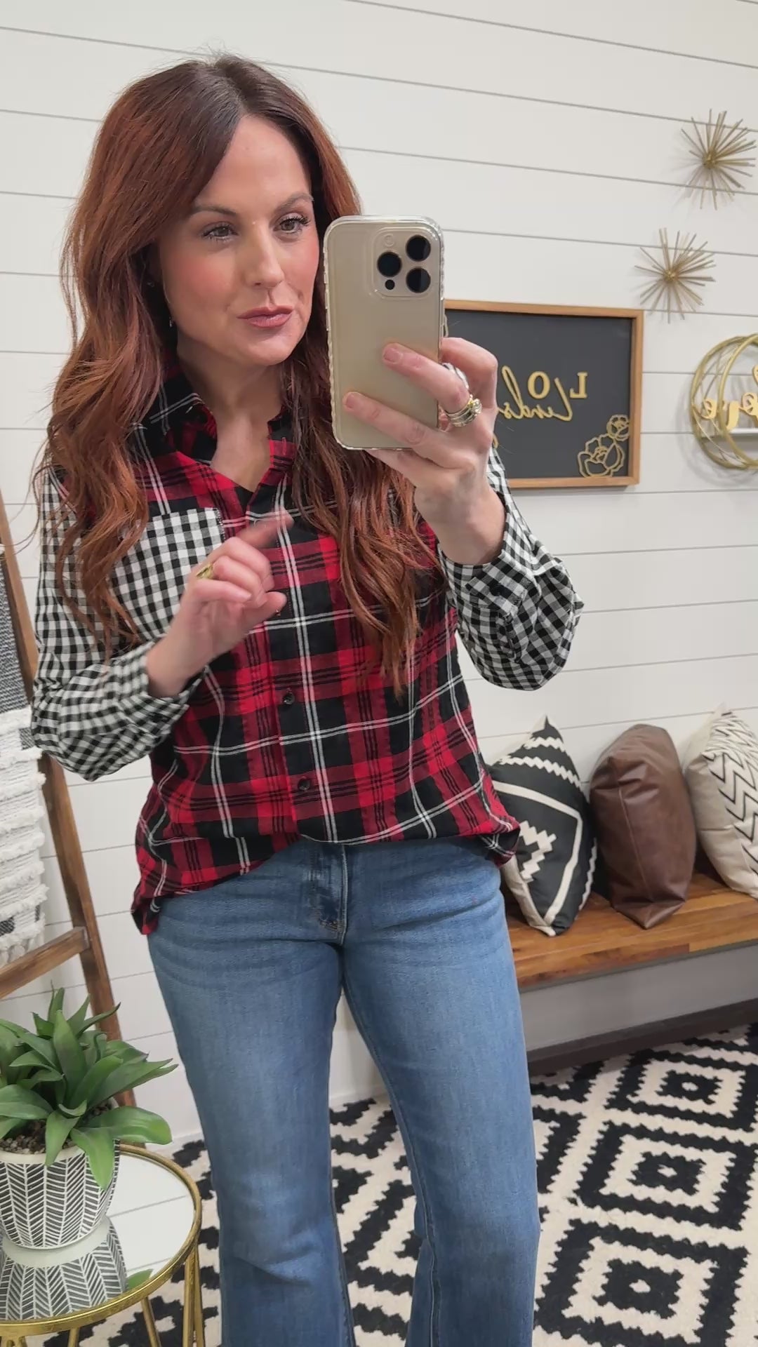 Mixed Plaid Button Up